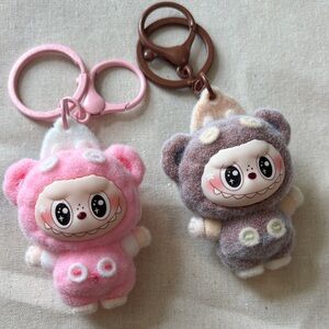 Labubu Cute Plush Keychain Set - Pink and Brown